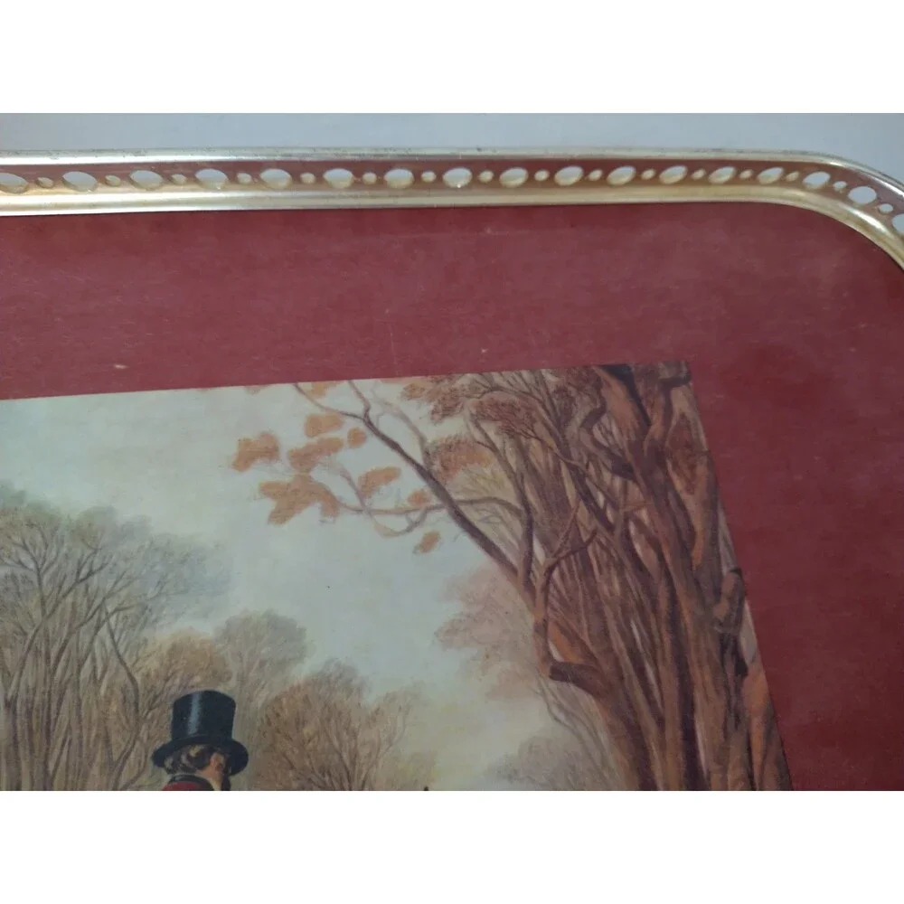 VTG Wood Serving Tray English Fox Hunt Scene Equestrian Hound Horse Pimpernel
